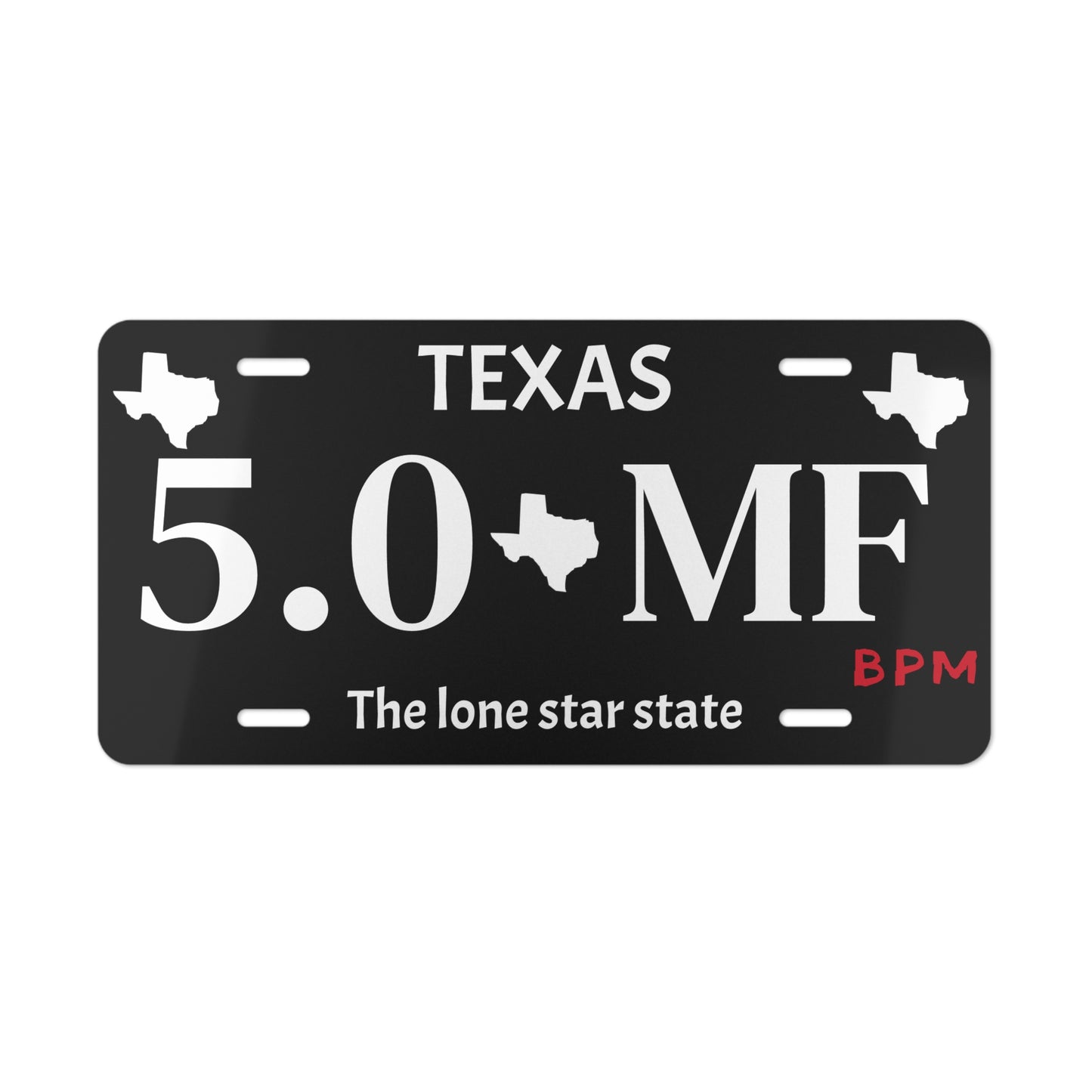 Custom Texas vanity license plate 5.0 MF – personalized car accessory by Blueprint Merch