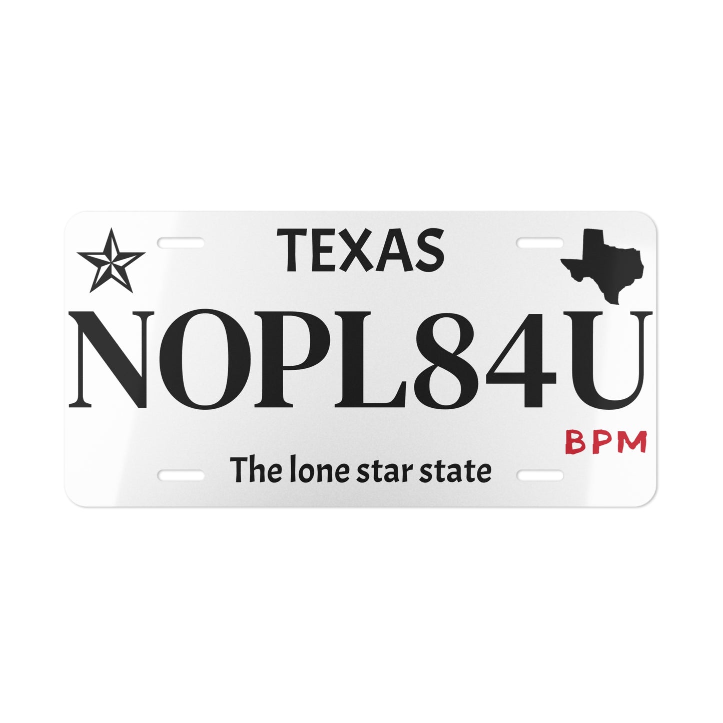 White NOPL84U custom vanity license plate
Funny novelty car tag for gearheads
White aluminum license tag for automotive décor or gifts