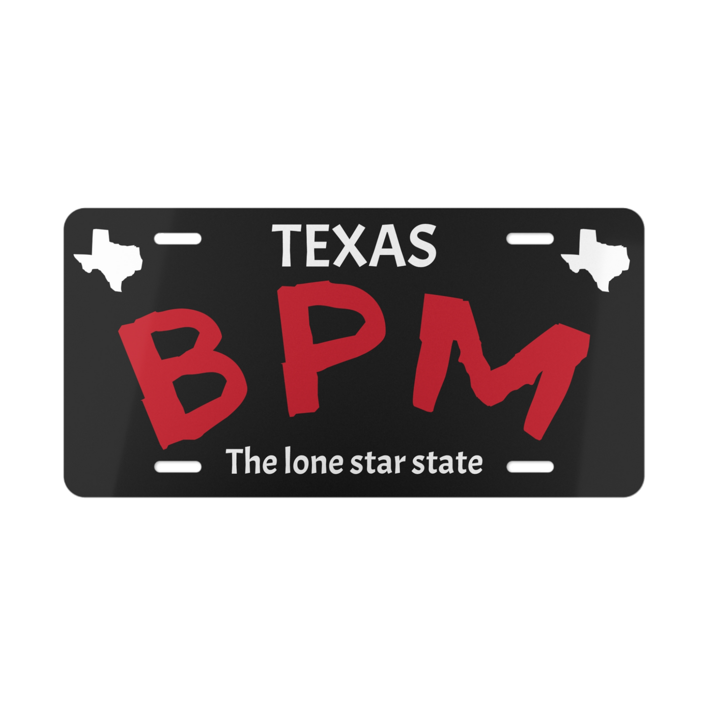 Black BPM custom vanity license plate – Blueprint Merch display tag for car lovers