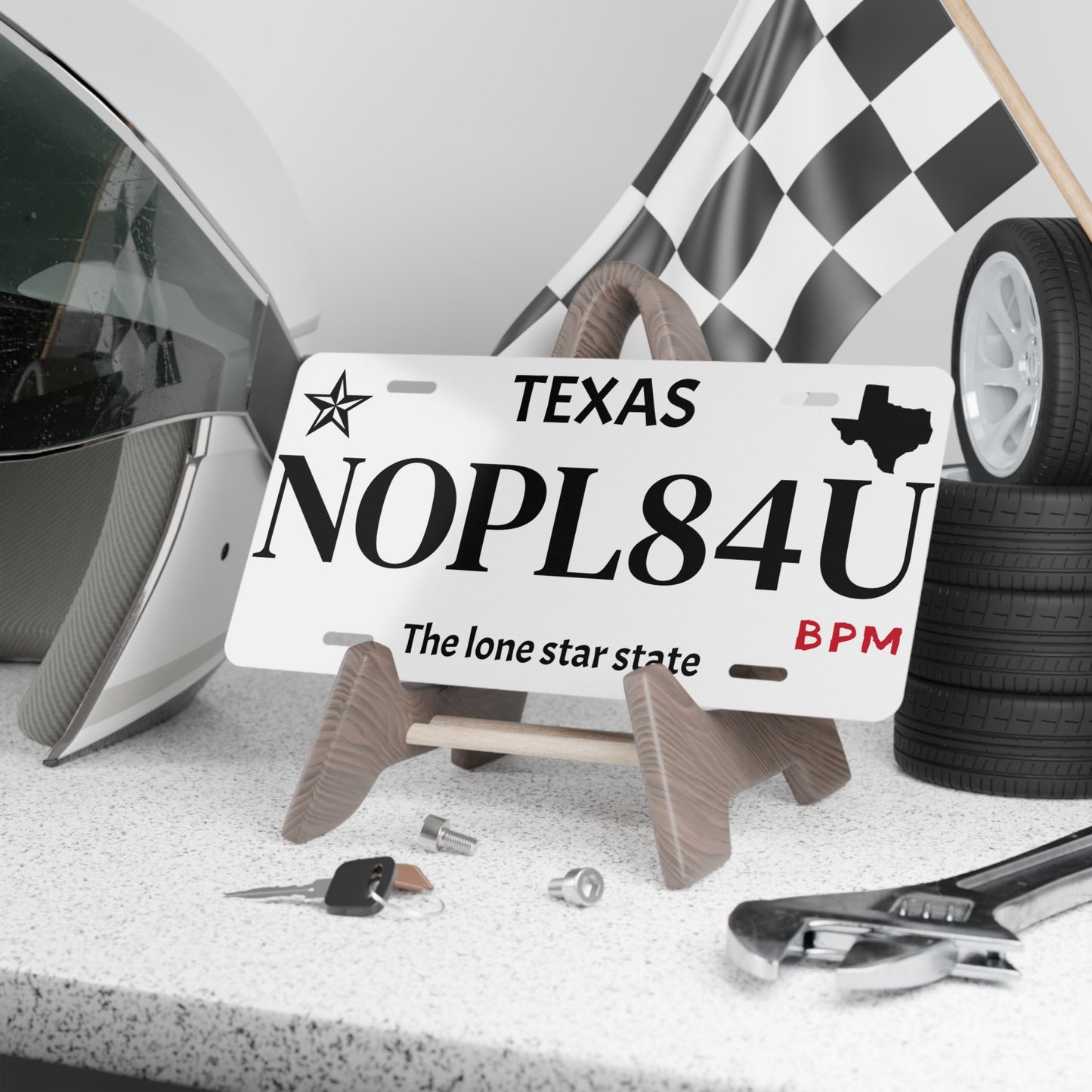 White NOPL84U custom vanity license plate
Funny novelty car tag for gearheads
White aluminum license tag for automotive décor or gifts