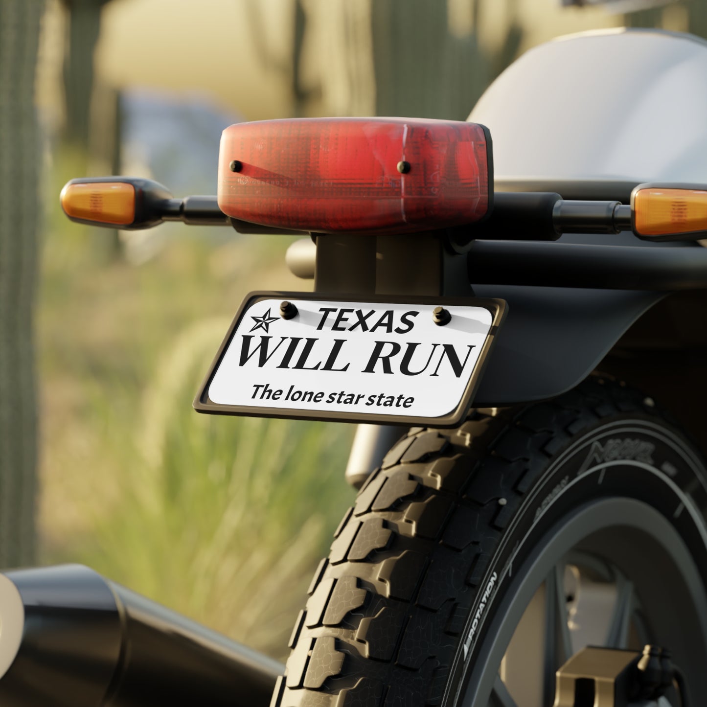 "WILL RUN" personalized mini license plate
Texas motorcycle-themed custom license plate
Funny car and bike decor gift for riders