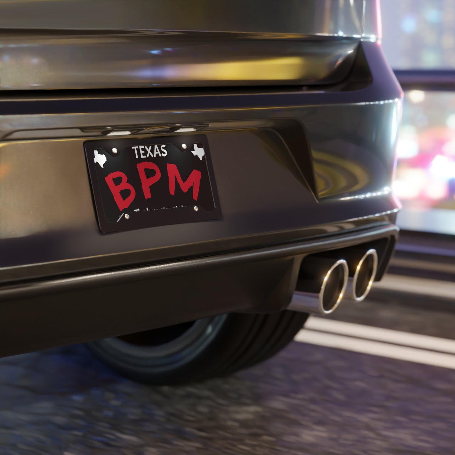 Black BPM custom vanity license plate – Blueprint Merch display tag for car lovers
