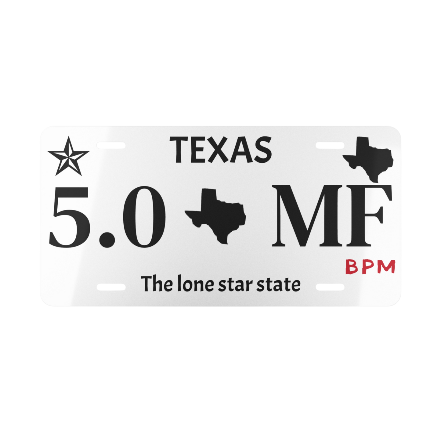 5.0 MF custom vanity plate white background
White novelty license tag for car lovers
Decorative aluminum plate for car shows or gifts