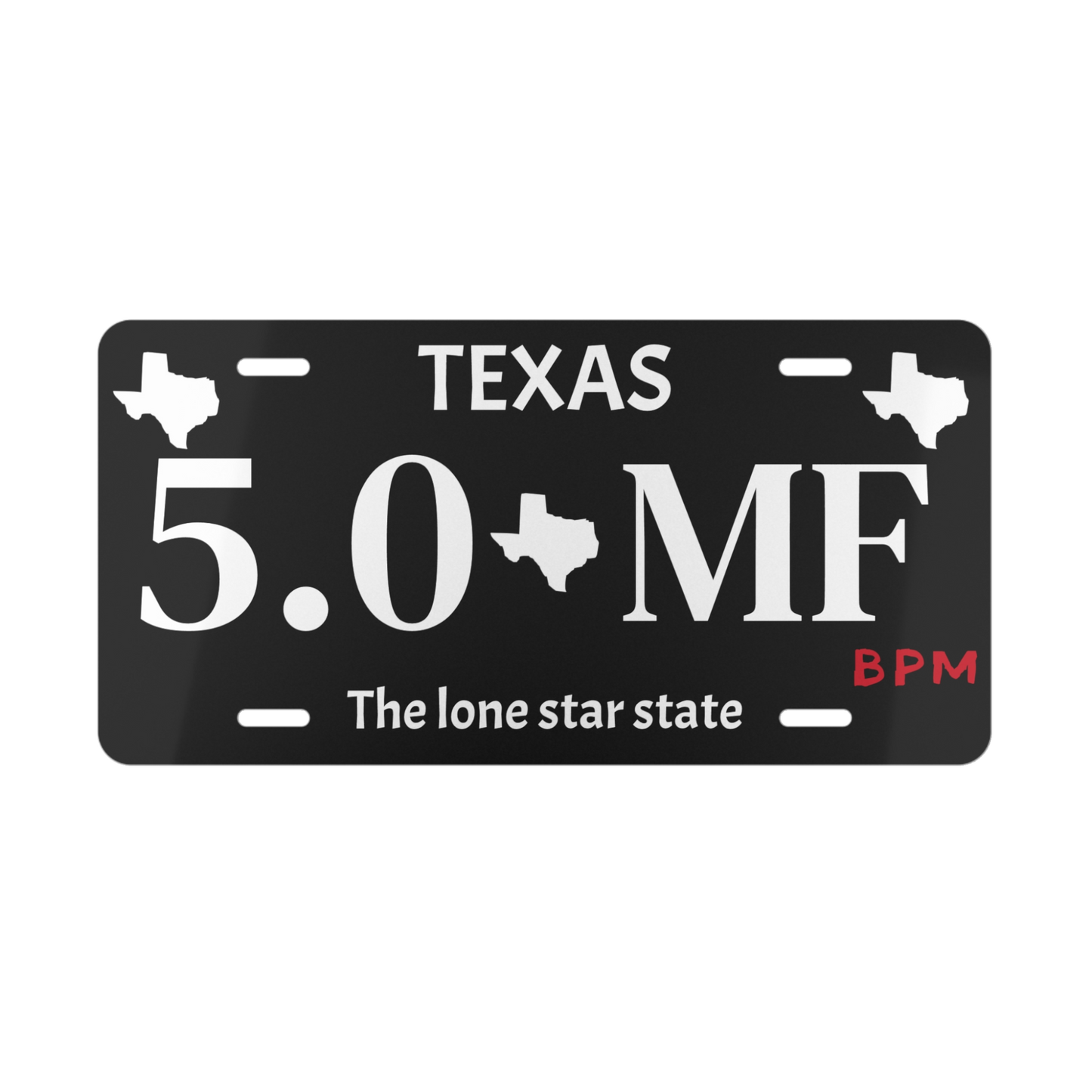 Custom Texas vanity license plate 5.0 MF – personalized car accessory by Blueprint Merch