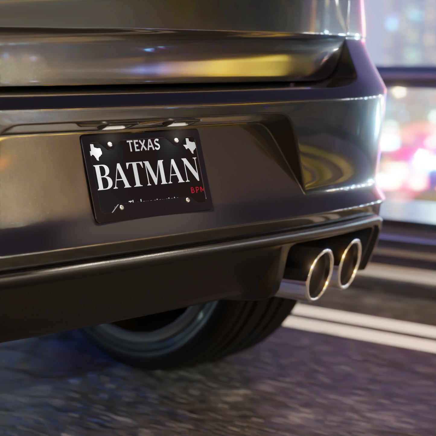 Black BATMAN custom vanity license plate – superhero car tag by Blueprint Merch