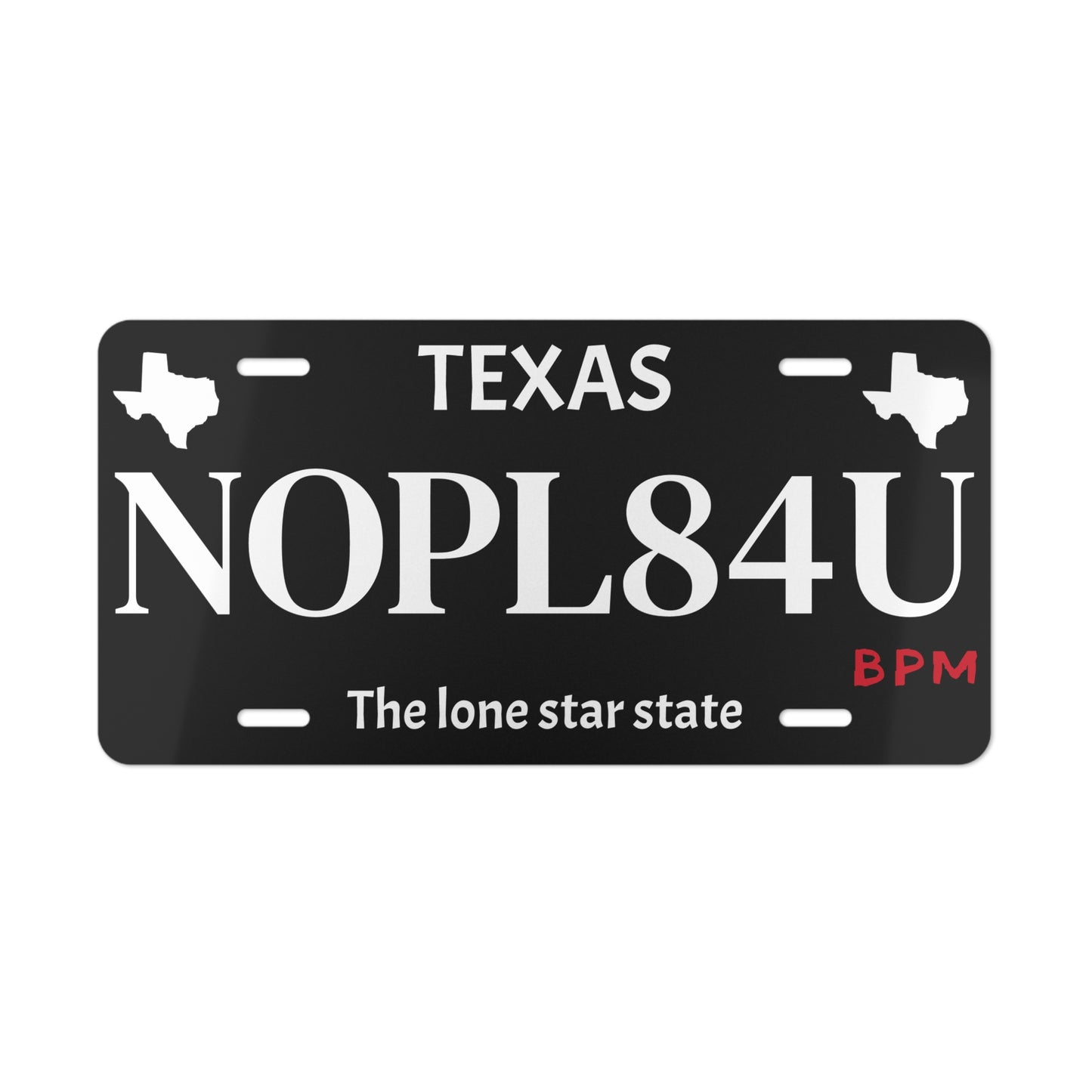 Black NOPL84U custom vanity license plate – personalized car tag by Blueprint Merch
