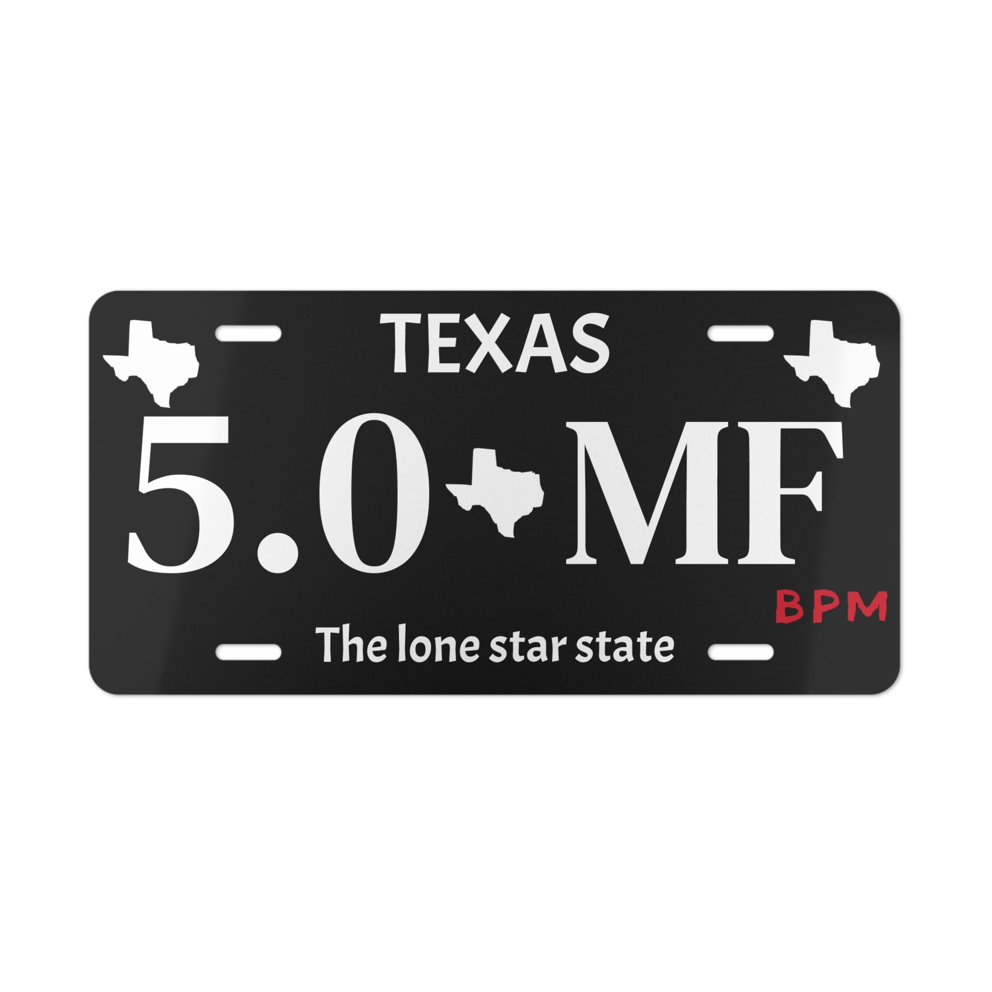 Custom Texas vanity license plate 5.0 MF – personalized car accessory by Blueprint Merch

