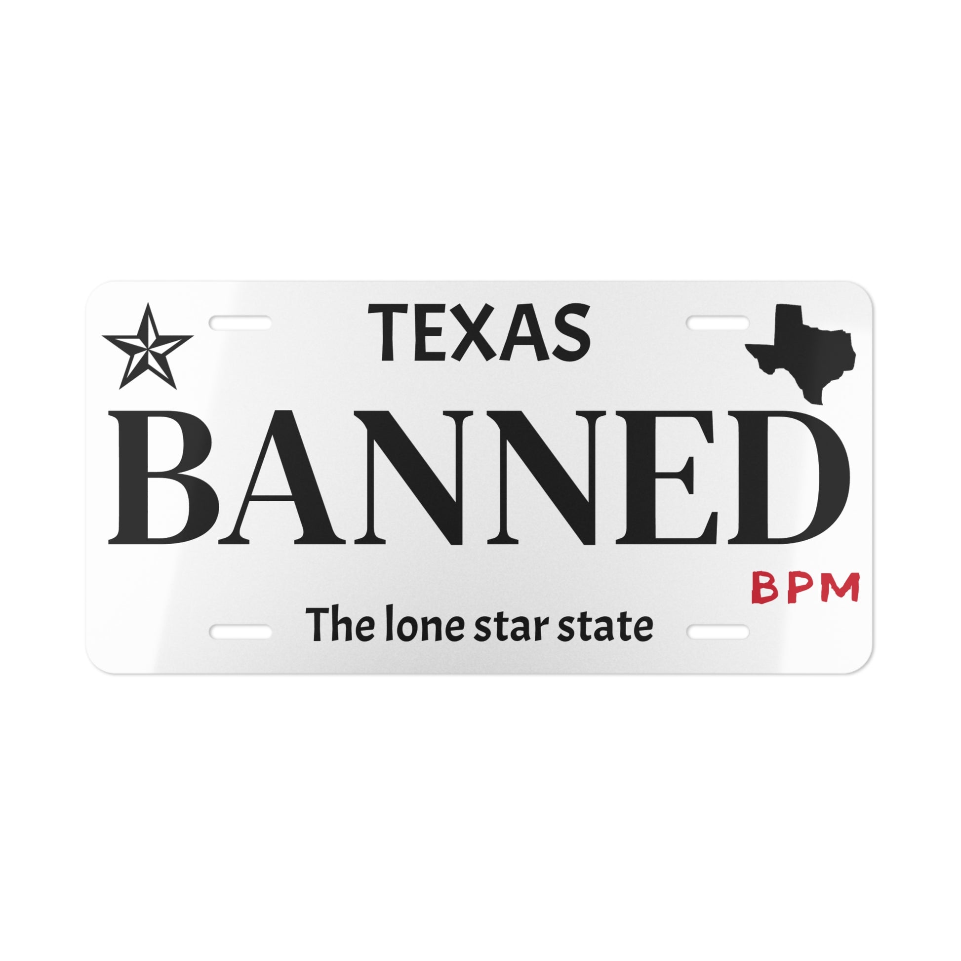 BANNED Texas custom vanity license plate – street racing decor by Blueprint Merch
