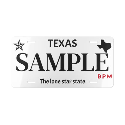 Sample white custom vanity plate for cars  
Personalized white decorative license tag for car lovers  
White aluminum novelty license plate gift
