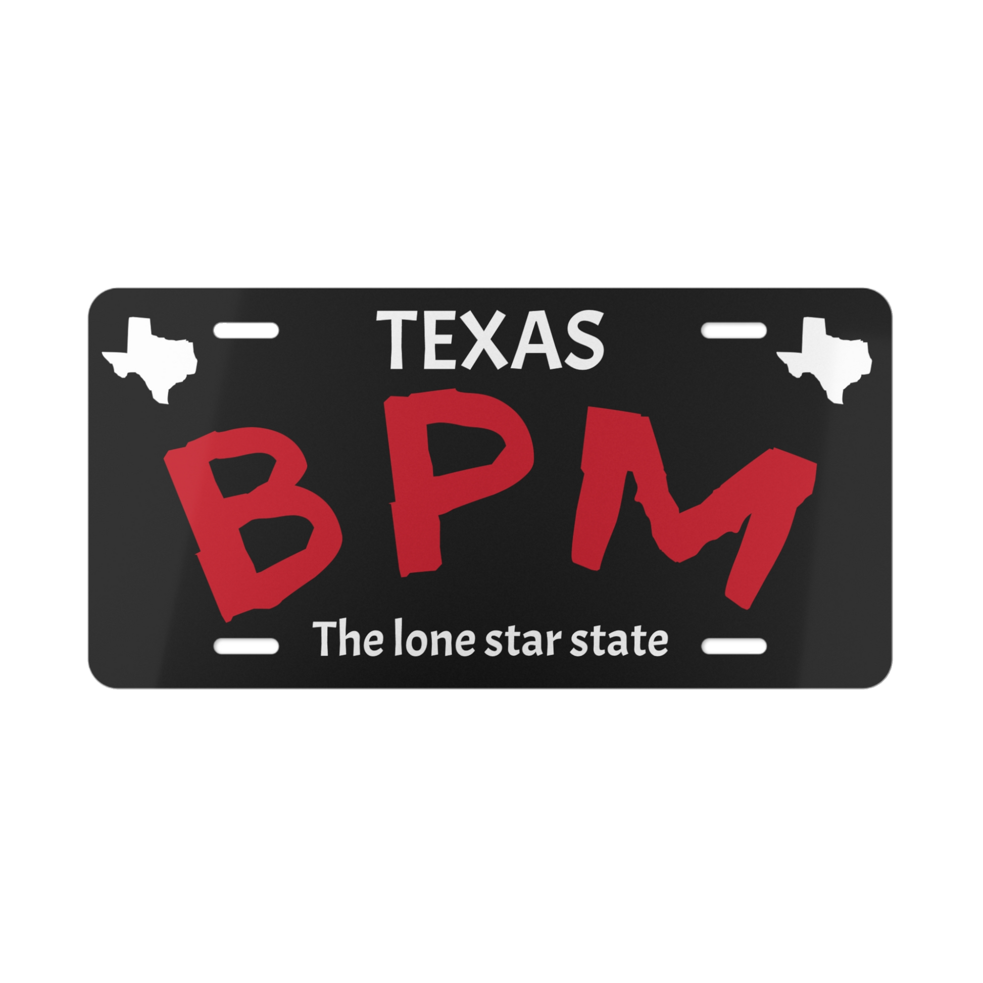 Black BPM custom vanity license plate – Blueprint Merch display tag for car lovers
