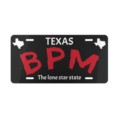 Black BPM custom vanity license plate – Blueprint Merch display tag for car lovers
