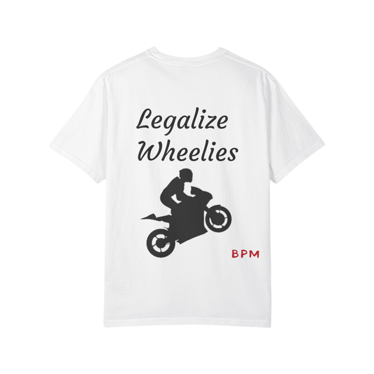 Legalize Wheelies unisex motorcycle t-shirt  
Graphic biker tee for motorcycle enthusiasts  
Gift t-shirt for bikers and riders

