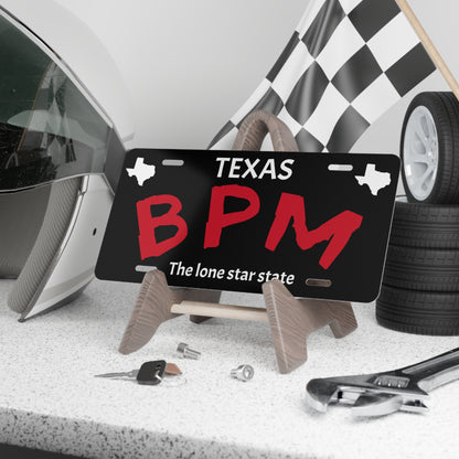 Black BPM custom vanity license plate – Blueprint Merch display tag for car lovers
