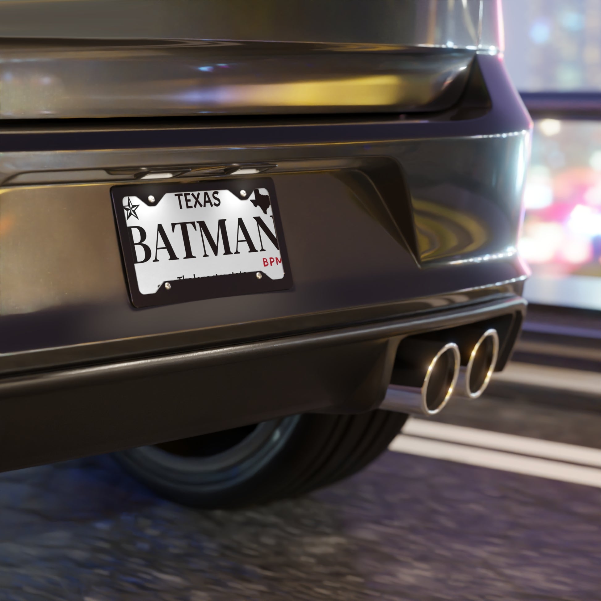 White BATMAN vanity license plate – custom superhero car tag by Blueprint Merch
