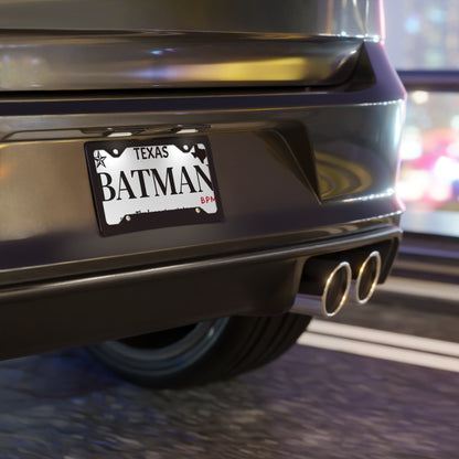 White BATMAN vanity license plate – custom superhero car tag by Blueprint Merch
