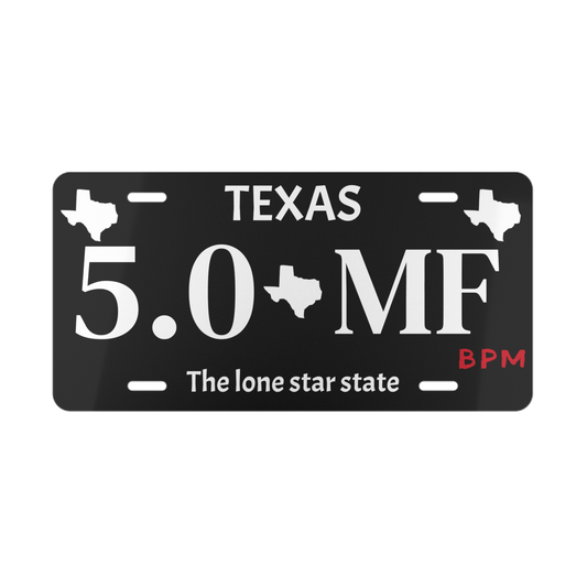 Custom Texas vanity license plate 5.0 MF – personalized car accessory by Blueprint Merch
