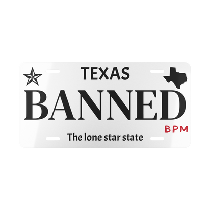 BANNED Texas custom vanity license plate – street racing decor by Blueprint Merch
